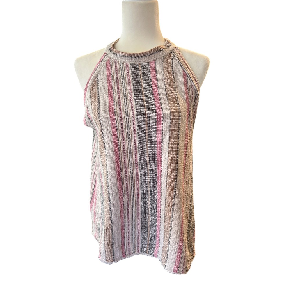 W5A Striped Halter‎ Top XL Sleeveless Pink Beige Brown Casual Tank